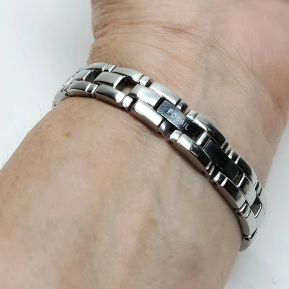 Vintage Fossil Watch F² ES1053 Silver Watch Metal Wristband Silver Face